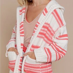 Pol Cozy Striped Hooded Sweater - White and Pink *NEW